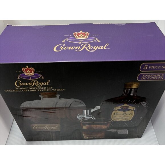Crown Royal Whisky Dispenser Set 1L Glass, Whiskey Stones, Cup & Wooden Base NEW - Picture 5 of 5